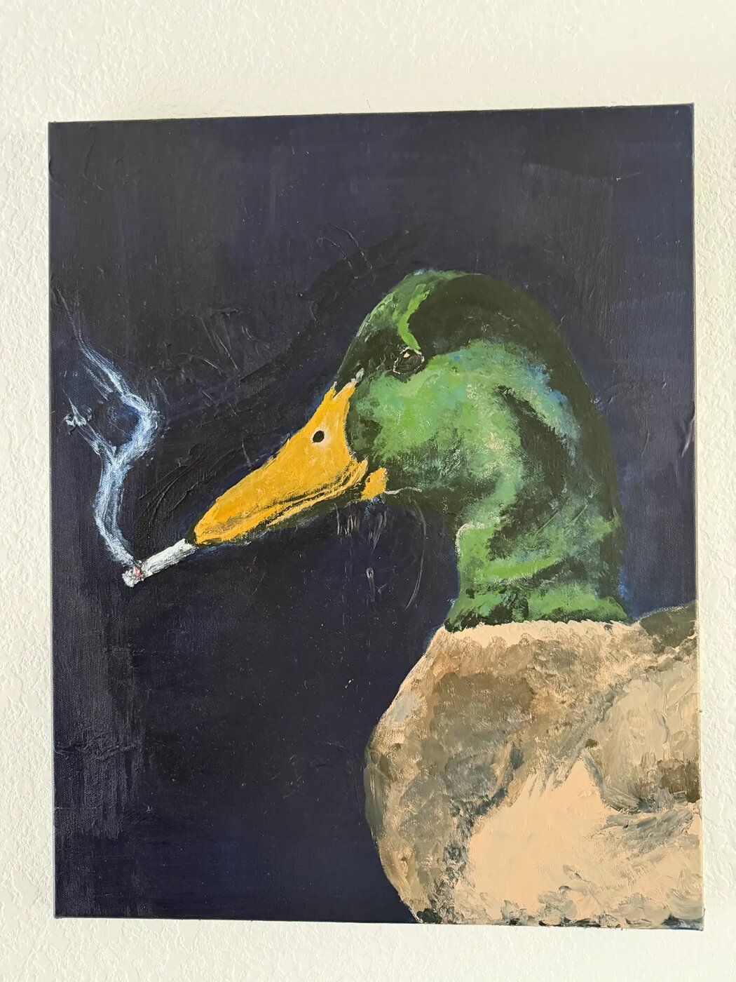 Mallard, Midnight — Acrylic on canvas, 16" × 20"