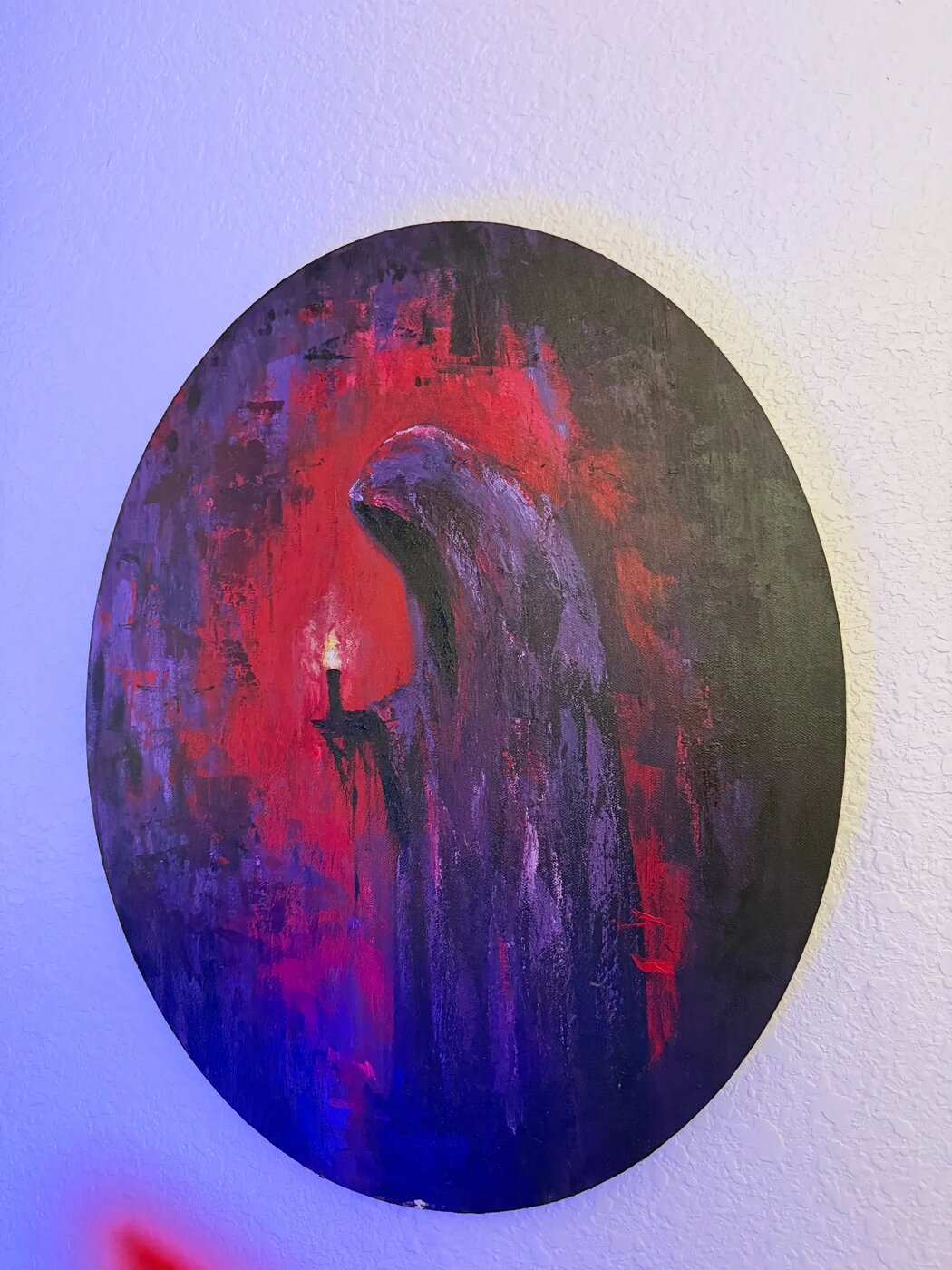 Candle Keeper — Acrylic on oval canvas, 18" × 24" oval